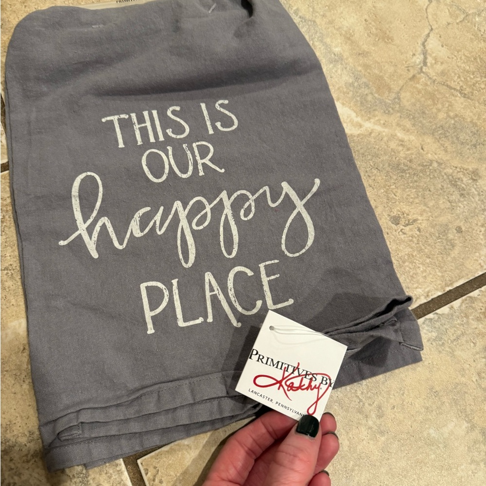 Happy place GREY tea towel NWT
